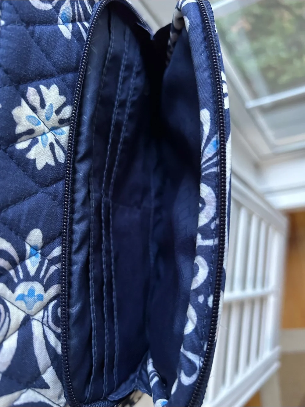 Vera Bradley Steel Blue medallion Navy and White Quilted Floral Crossbody
